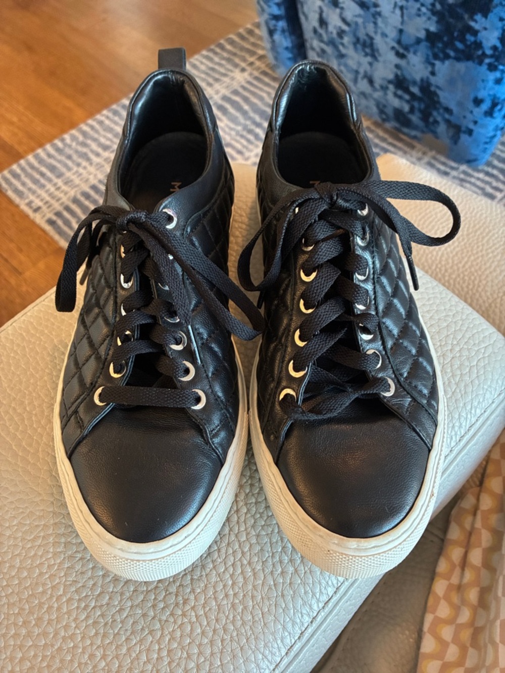 M. Gemi Black Quilted Leather Sneakers with White Soles
